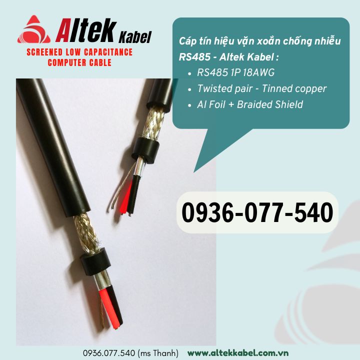 Cáp tín hiệu vặn xoắn chống nhiễu RS485 1 Pair 18AWG
