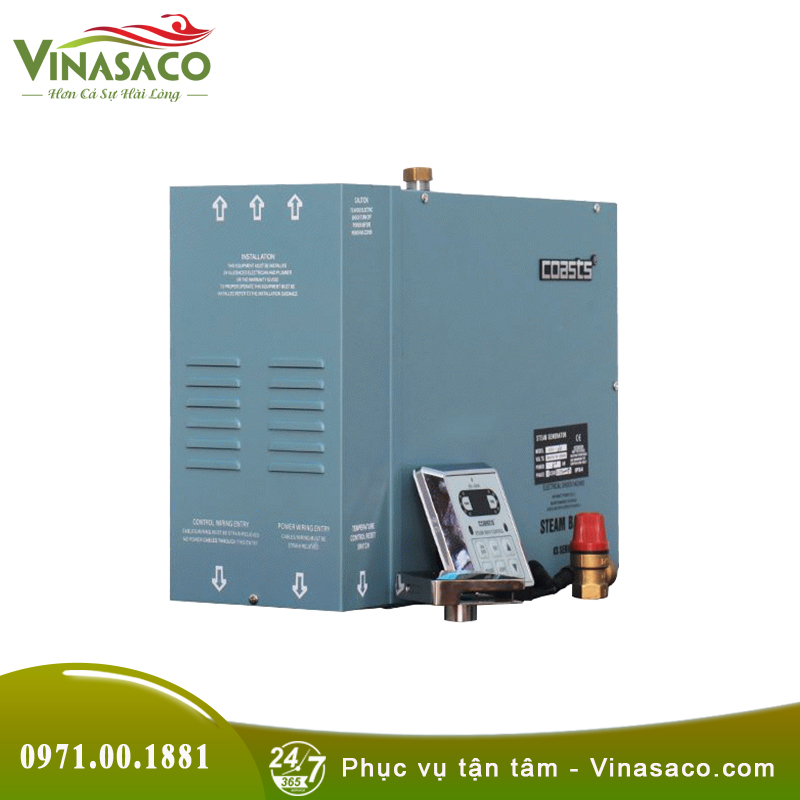 Máy xông hơi ướt Coast, model : KSA60 , công suất 6KW, bảng điều khiển điện tử, vỏ thép sơn tĩnh điện, van xả cặn tự động