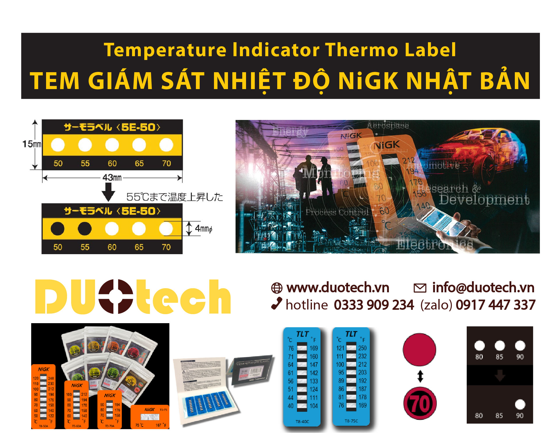Tem nhãn đo nhiệt độ NiGK thẻ báo miếng giấy dán cảnh báo giám sát nhiệt độ cao xuất xứ Nhật Bản
