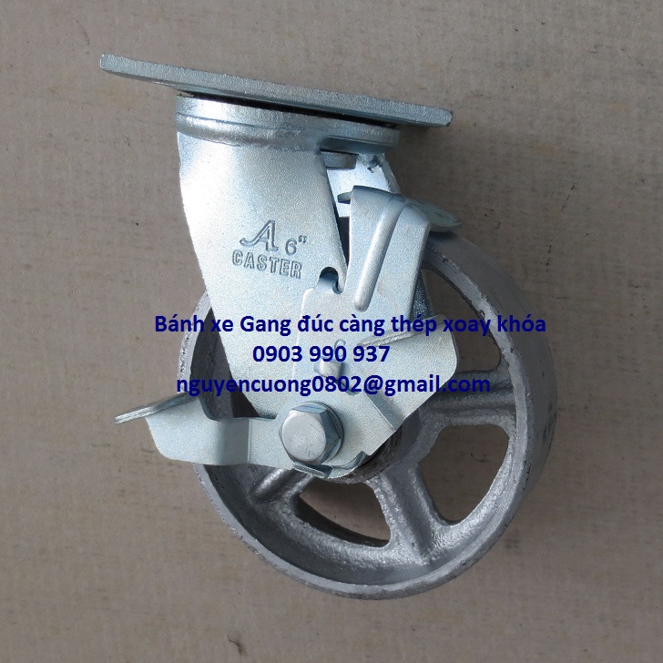 Bánh xe gang đúc càng thép xoay có khóa bánh caster