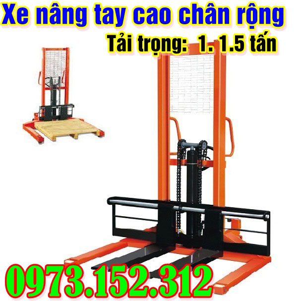 Xe nâng tay cao 1.5 tấn, chân rộng