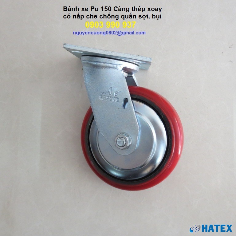 Bánh xe PU gang có nắp che chống quấn sợi càng thép xoay A Caster