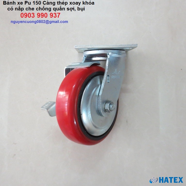 Bánh xe đẩy Hàn Quốc PU gang càng thép xoay khóa A caster