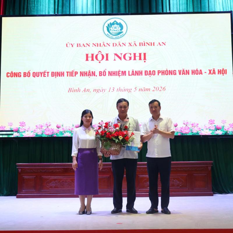 UBND xã Bình An công bố quyết định bổ nhiệm cán bộ Phòng Văn hóa - Xã hội