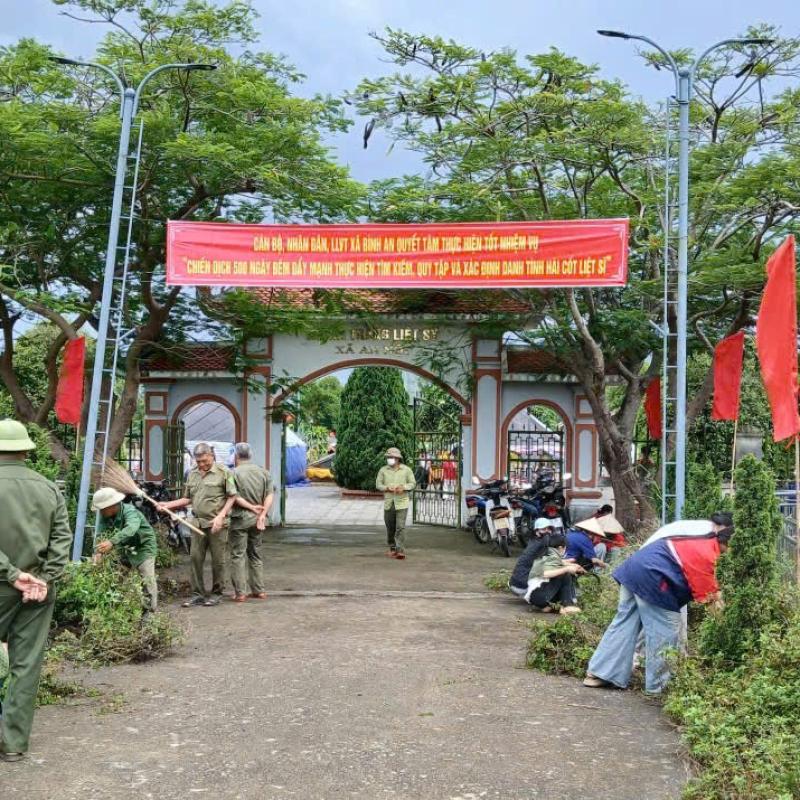 BAN CHỈ HUY QUÂN SỰ XÃ BÌNH AN PHỐI HỢP VỚI ĐOÀN THANH NIÊN, HỘI CỰU CHIẾN BINH, HỘI PHỤ NỮ, BAN CÔNG TÁC MẶT TRẬN CÁC THÔN TỔ CHỨC DỌN VỆ SINH TẠI 05 NGHĨA TRANG LIỆT SĨ TRÊN ĐỊA BÀN XÃ