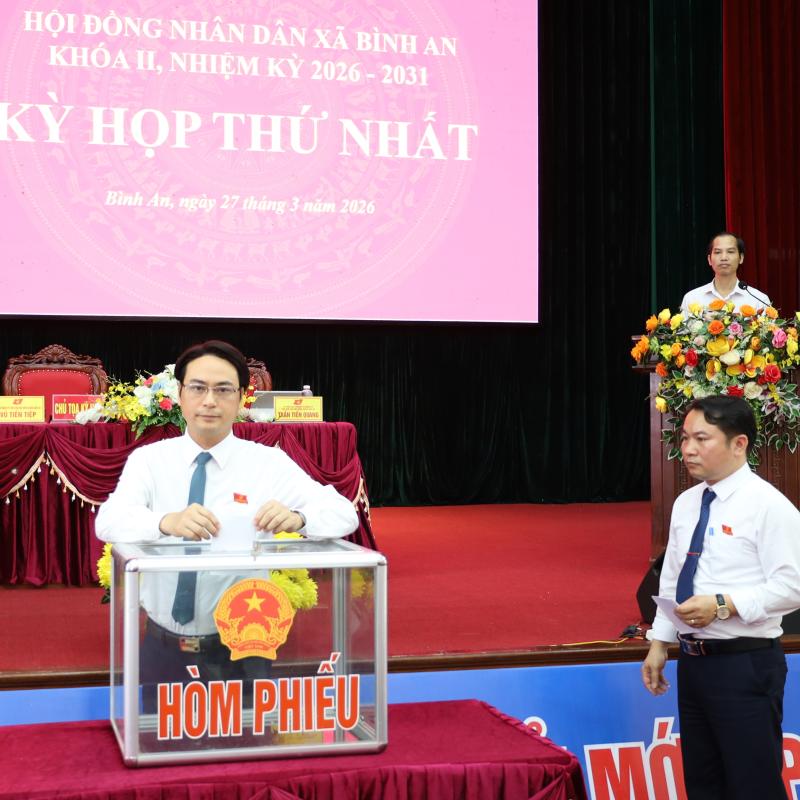 Sáng ngày 27/3, HĐND xã Bình An khóa II, nhiệm kỳ 2026 - 2031 tổ chức kỳ họp thứ nhất, bầu các chức danh chủ chốt của HĐND xã, UBND xã và quyết định các nội dung quan trọng thuộc thẩm quyền.