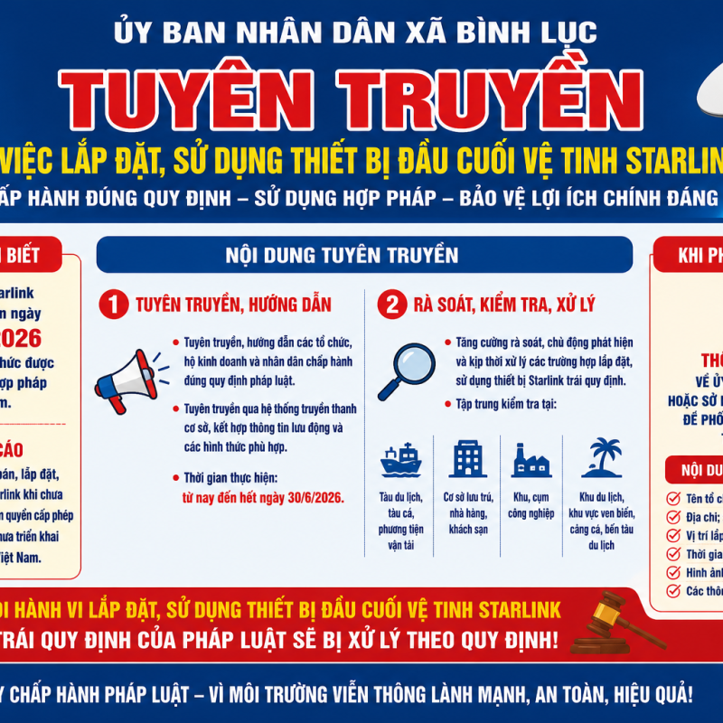 Tăng cường tuyên truyền, kiểm tra việc sử dụng thiết bị vệ tinh Starlink trên địa bàn xã Bình Lục