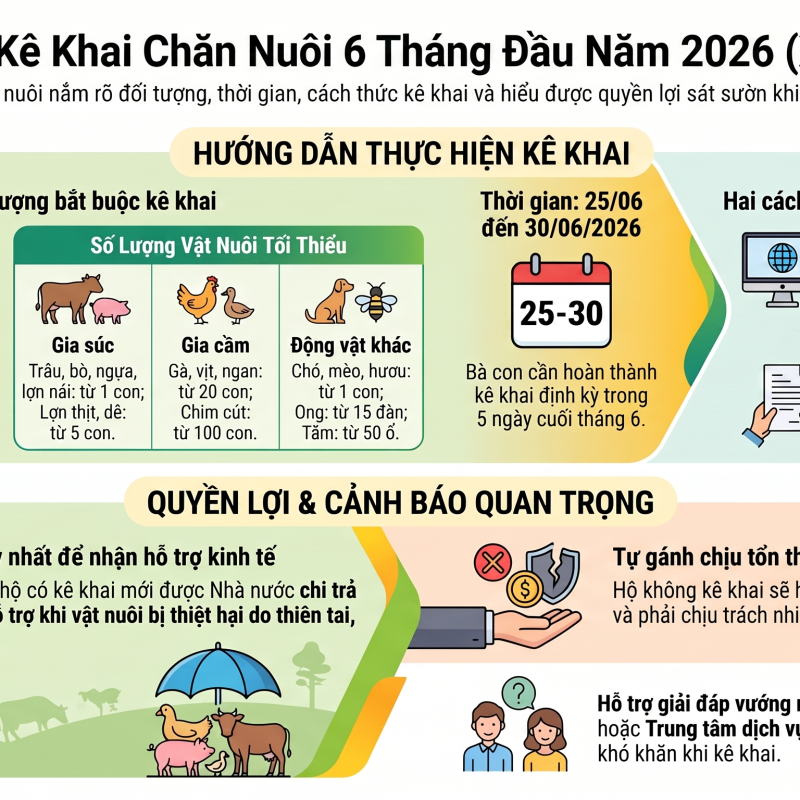 Hướng dẫn kê khai hoạt động chăn nuôi định kỳ 6 tháng đầu năm 2026  trên địa bàn xã Bình Lục