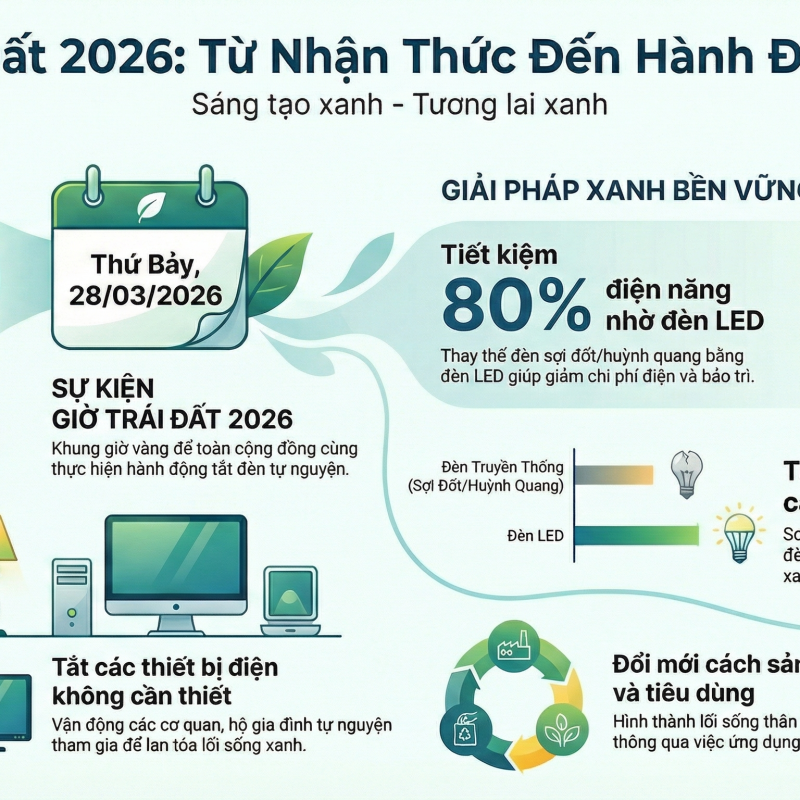 Giờ Trái đất năm 2026 sẽ diễn ra từ 20 giờ 30 phút đến 21 giờ 30 phút thứ bảy