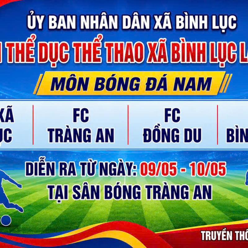 Lịch thi đấu môn bóng đá nam tại Đại hội TDTT xã Bình Lục lần thứ I,   năm 2026