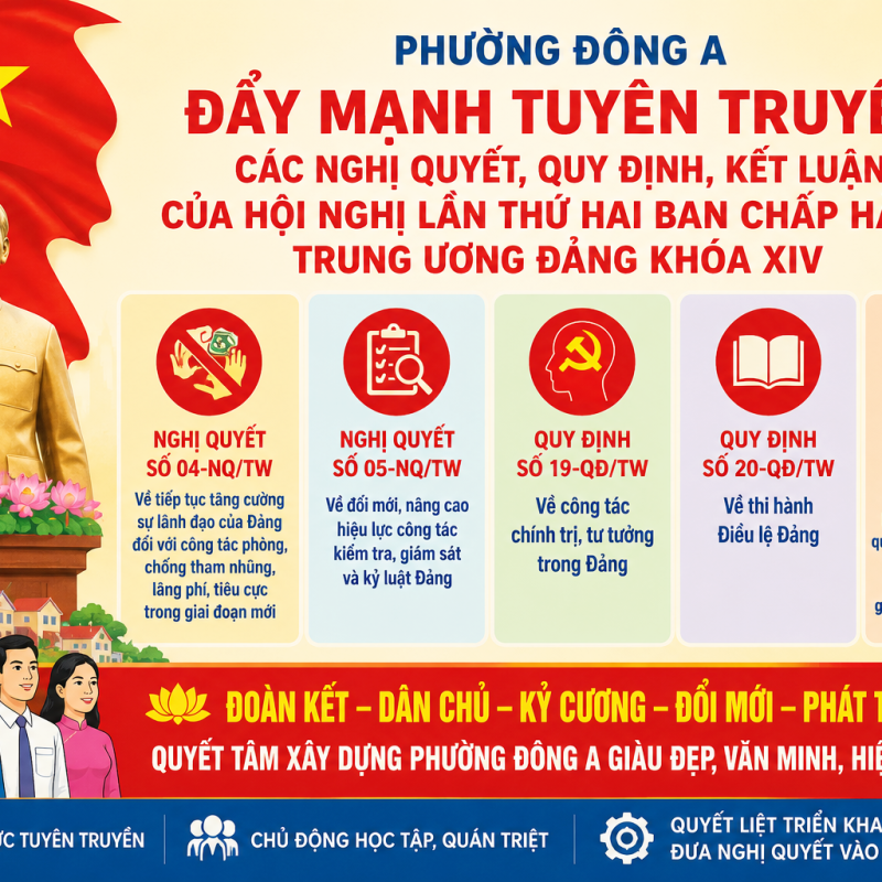Phường Đông A đẩy mạnh tuyên truyền các Nghị quyết, Quy định, Kết luận của Hội nghị lần thứ hai Ban Chấp hành Trung ương Đảng khóa XIV