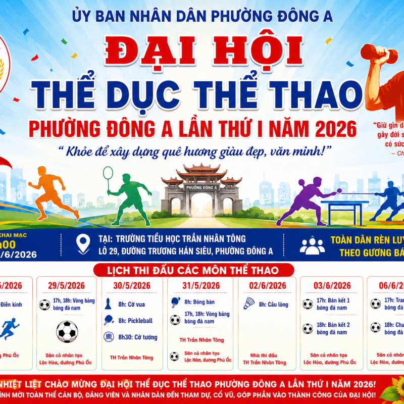 BÀI TUYÊN TRUYỀN: ĐẠI HỘI THỂ DỤC THỂ THAO PHƯỜNG ĐÔNG A LẦN THỨ I NĂM 2026
