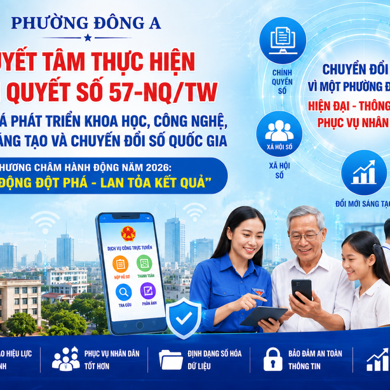Phường Đông A đẩy mạnh thực hiện Nghị quyết số 57-NQ/TW về phát triển khoa học, công nghệ, đổi mới sáng tạo và chuyển đổi số năm 2026