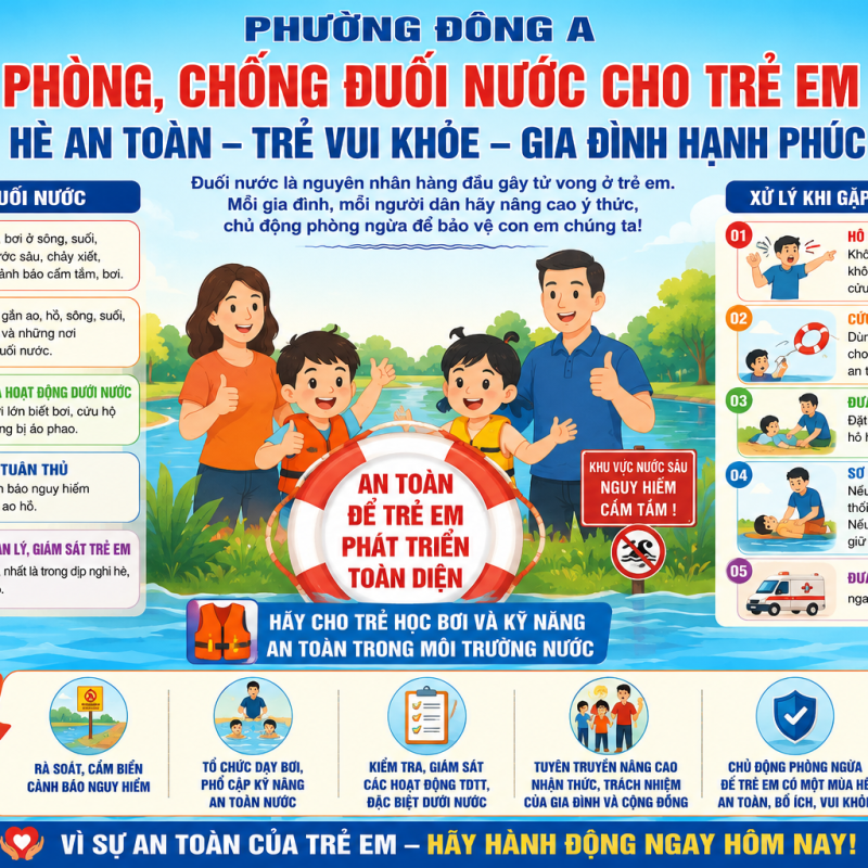 Phường Đông A: tăng cường tuyên truyền phòng, chống đuối nước trẻ em trong dịp hè năm 2026