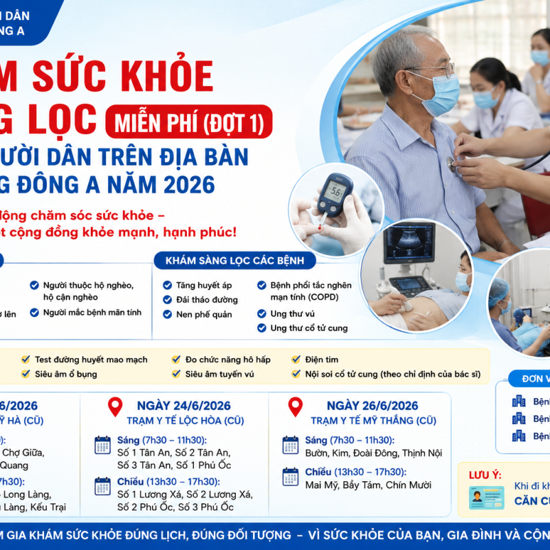 Phường Đông A tổ chức khám sức khỏe sàng lọc miễn phí (đợt 1) cho người dân năm 2026