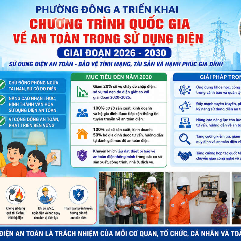 Phường Đông A triển khai Chương trình quốc gia về an toàn trong sử dụng điện giai đoạn 2026 – 2030