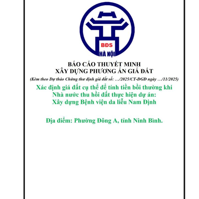 Báo cáo thuyết minh xây dựng phương án giá đất số 01/2025/DTBC-ĐGĐ ngày 04/11/2025
