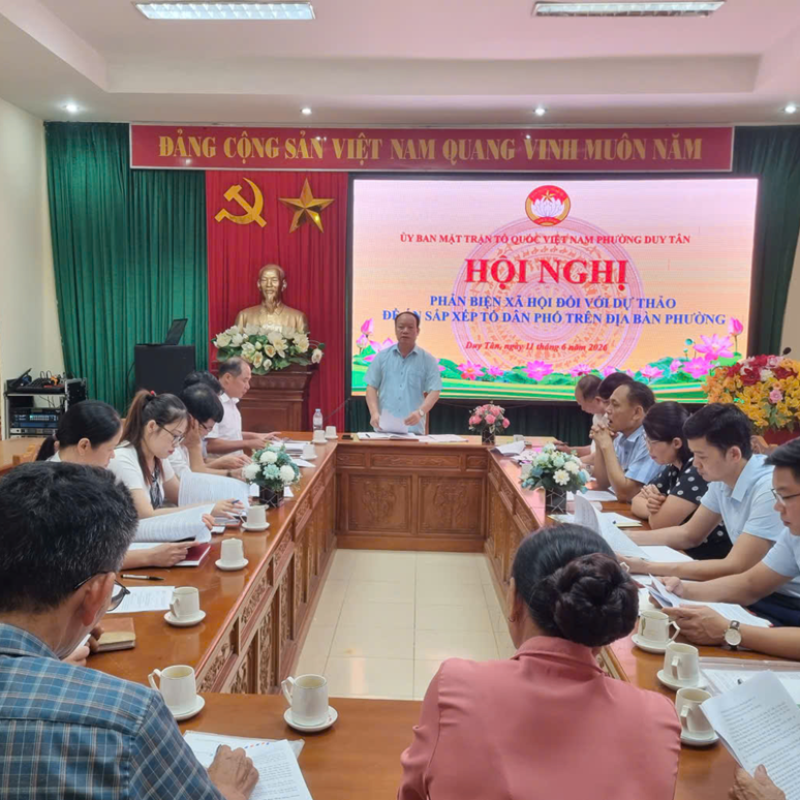 ỦY BAN MTTQ VIỆT NAM PHƯỜNG DUY TÂN TỔ CHỨC HỘI NGHỊ PHẢN BIỆN XÃ HỘI ĐỐI VỚI DỰ THẢO ĐỀ ÁN SẮP XẾP, TỔ CHỨC LẠI TỔ DÂN PHỐ TRÊN ĐỊA BÀN PHƯỜNG