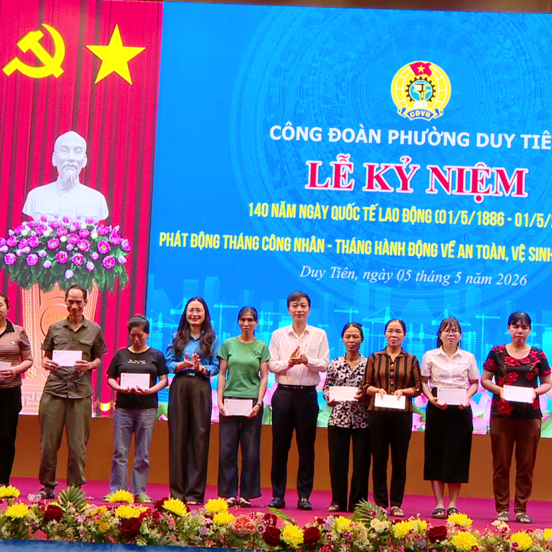 Công đoàn phường Duy Tiên kỷ niệm 140 năm Ngày Quốc tế Lao động và phát động Tháng công nhân- Tháng hành động về AT-VSLĐ năm 2026