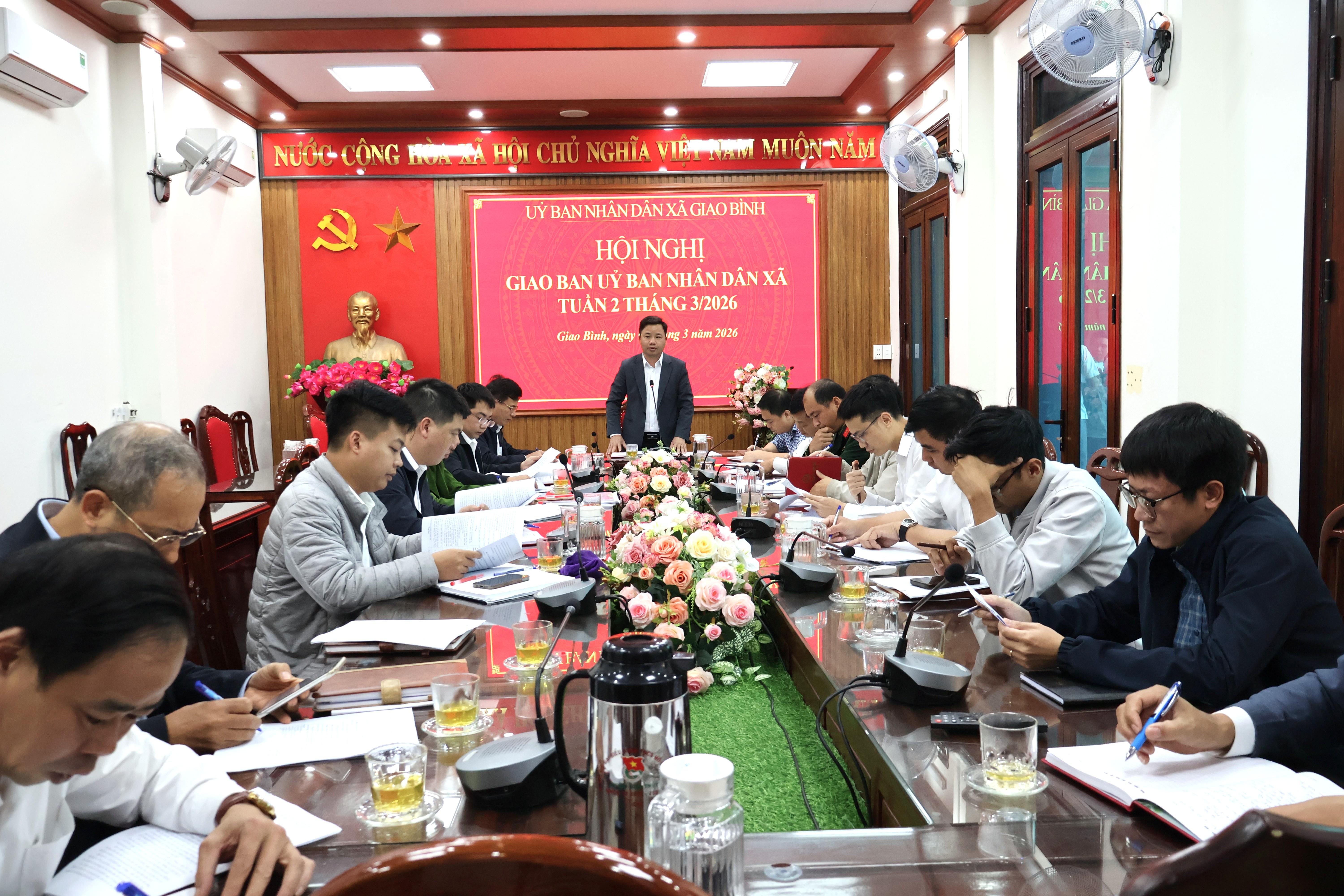 Ủy ban nhân dân xã Giao Bình tổ chức Hội nghị giao ban tuần 2 tháng 3/2026