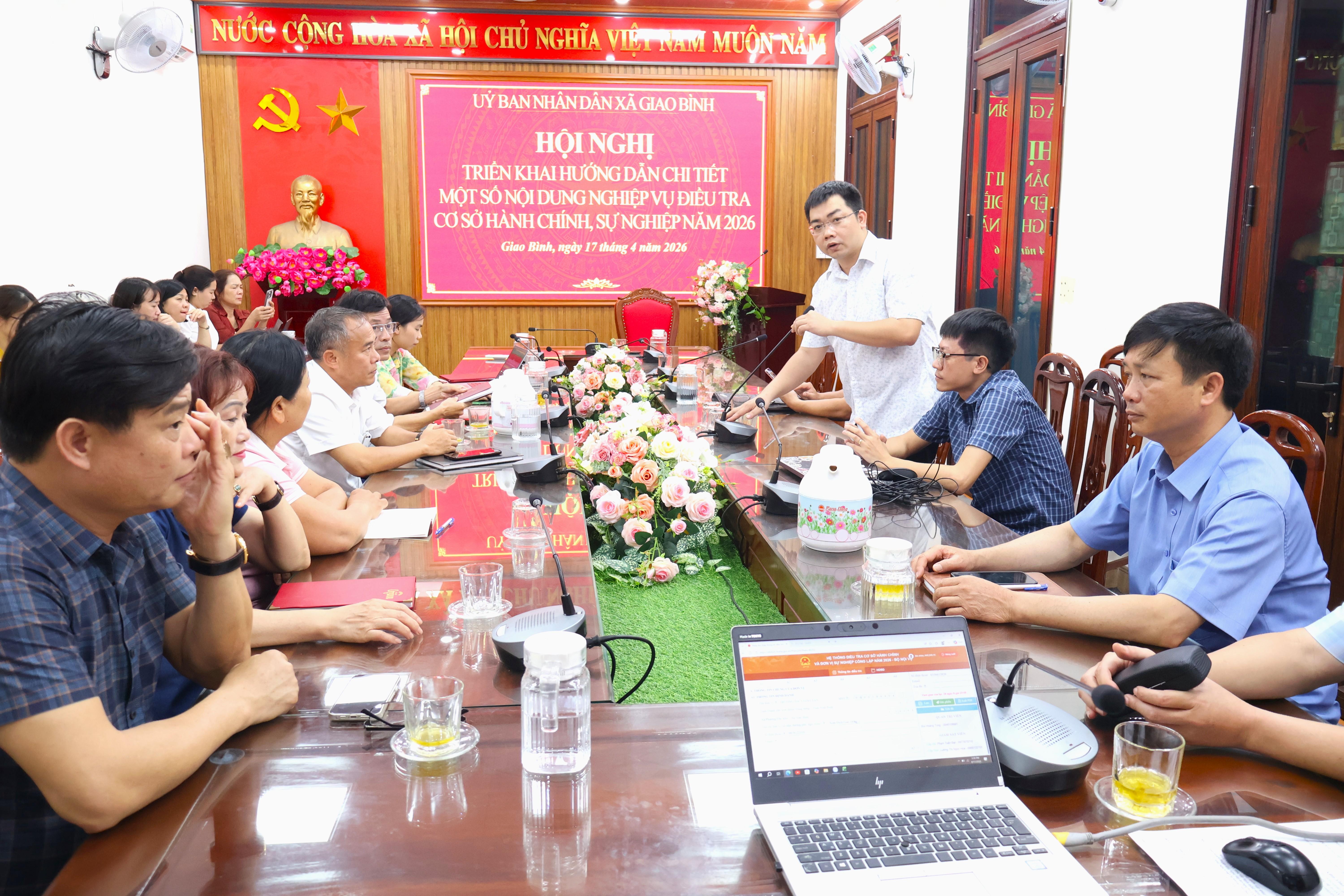 Xã Giao Bình tổ chức hội nghị Triển khai hướng dẫn chi tiết một số nội dung nghiệp vụ điều tra cơ sở hành chính, sự nghiệp năm 2026