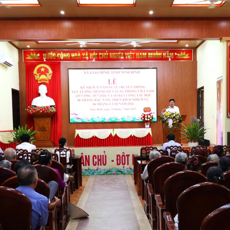 Hội cựu Thanh niên xung phong xã Giao Bình tổ chức lễ kỷ niệm 76 năm ngày truyền thống lực lượng thanh niên xung phong (15/7/1950 – 15/7/2026) và sơ kết công tác hội 6 tháng đầu năm triển khai nhiệm vụ 6 tháng cuối năm.