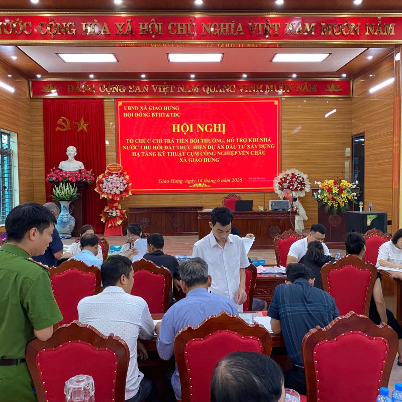 Xã Giao Hưng tổ chức hội nghị chi trả tiền bồi thường, hỗ trợ thực hiện Dự án Bắn Cá Dubai palace xây dựng hạ tầng kỹ thuật Cụm Tải App DubaiPalace Yến Châu