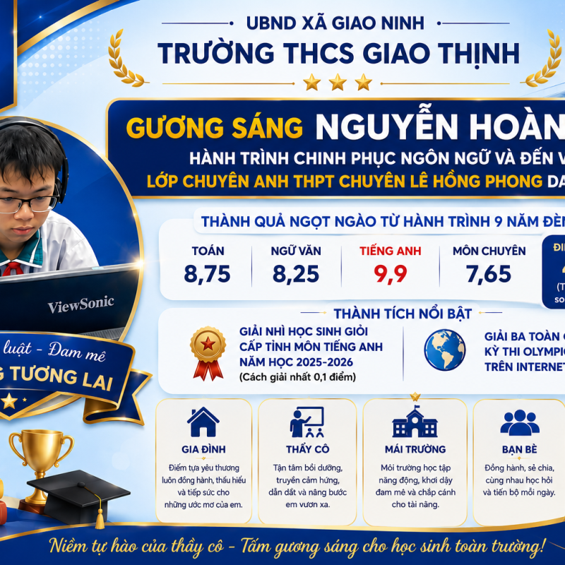 Em Nguyễn Hoàng An, Trường THCS Giao Thịnh - Thành quả ngọt ngào từ hành trình 9 năm đèn sách với số điểm ấn tượng 49,85