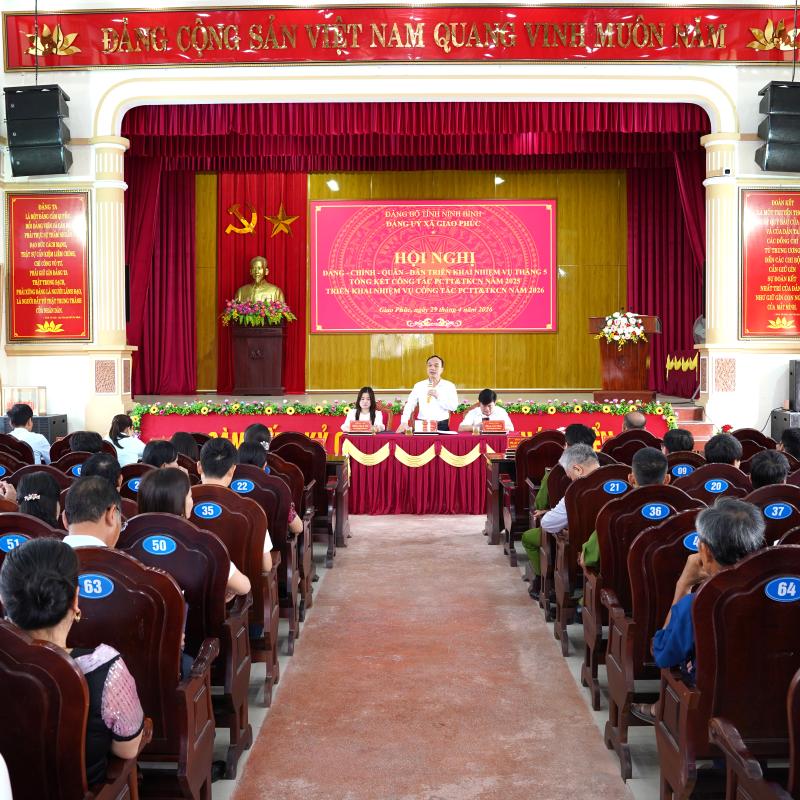 Xã Giao Phúc tổ chức Hội nghị Đảng Chính Quân Dân triển khai nhiệm vụ tháng 5, tổng kết công tác phòng chống thiên tai và tìm kiếm cứu nạn năm 2025, triển khai nhiệm vụ công tác phòng chống thiên tai và tìm kiếm cứu nạn năm 2026