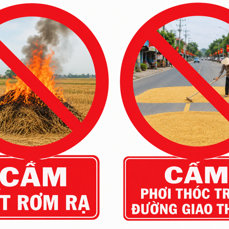 Không đốt rơm rạ – Không phơi thóc trên đường giao thông – Chung tay bảo vệ môi trường và an toàn giao thông