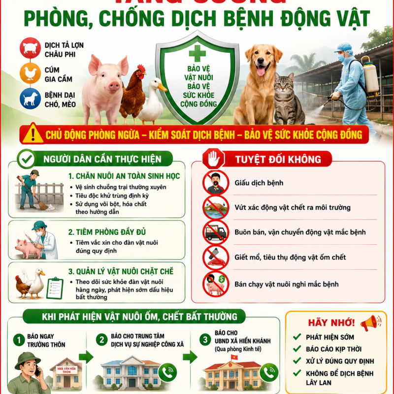 UBND XÃ HIỂN KHÁNH TĂNG CƯỜNG PHÒNG, CHỐNG DỊCH BỆNH ĐỘNG VẬT – BẢO VỆ CHĂN NUÔI.