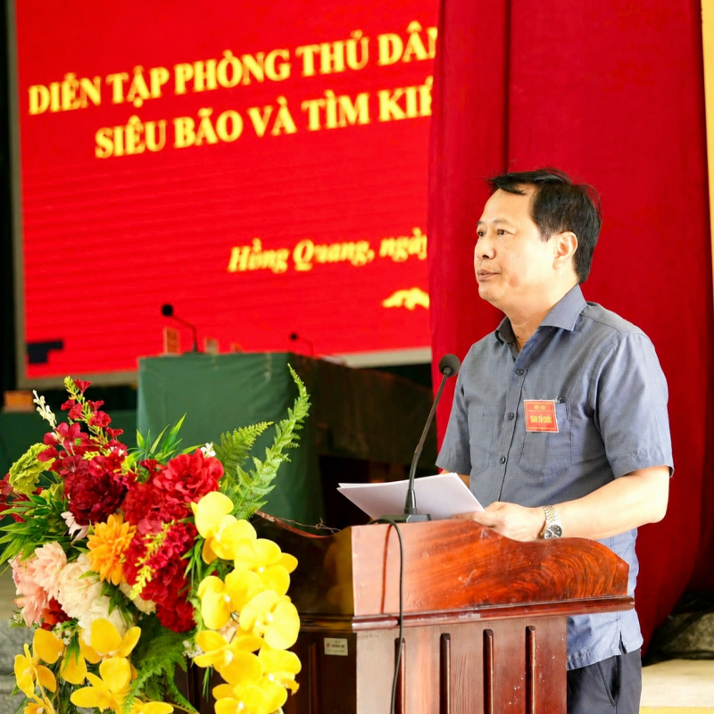 Phường Hồng Quang tổ chức diễn tập phòng thủ dân sự ứng phó bão mạnh, siêu bão năm 2026