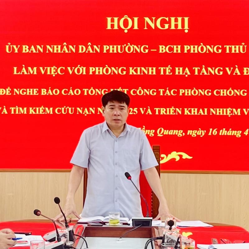 UBND Phường Hồng Quang, Ban chỉ huy phòng thủ dân sự phường làm việc với Phòng Đăng Nhập Dubai Palace Hạ tầng và Đô thị để nghe báo cáo tổng kết công tác phòng chống thiên tai năm 2025, triển khai nhiệm vụ năm 2026