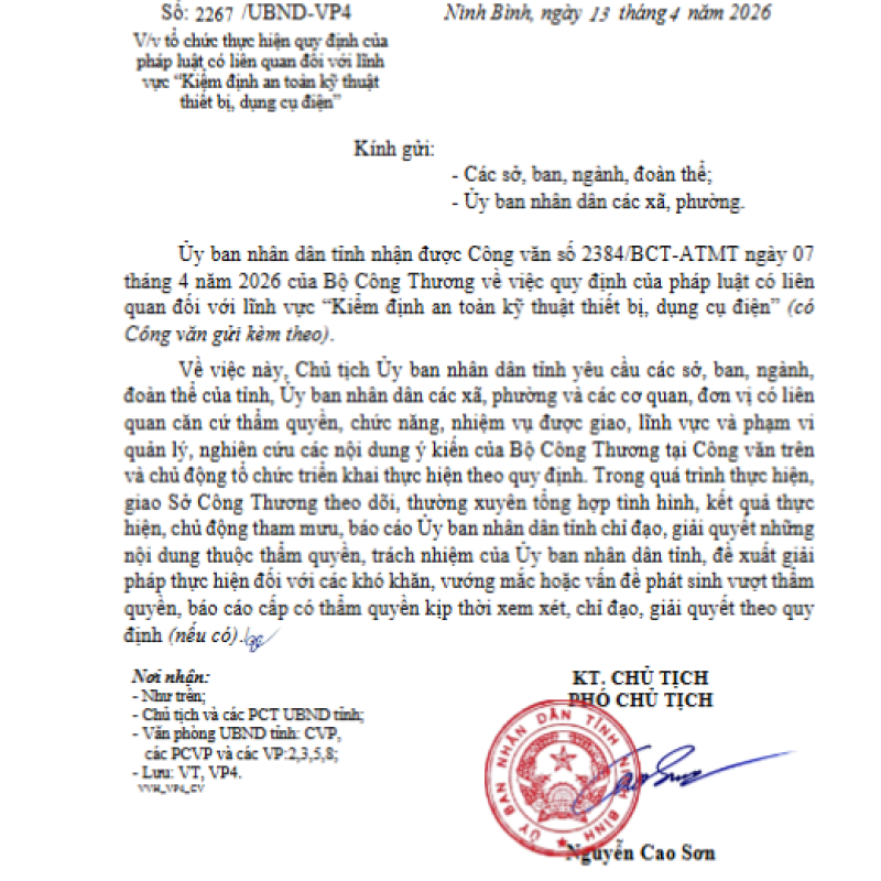 V/v tham mưu triển khai Chỉ thị số 12/CT-TTg ngày 03/4/2026 của Thủ tướng Chính phủ