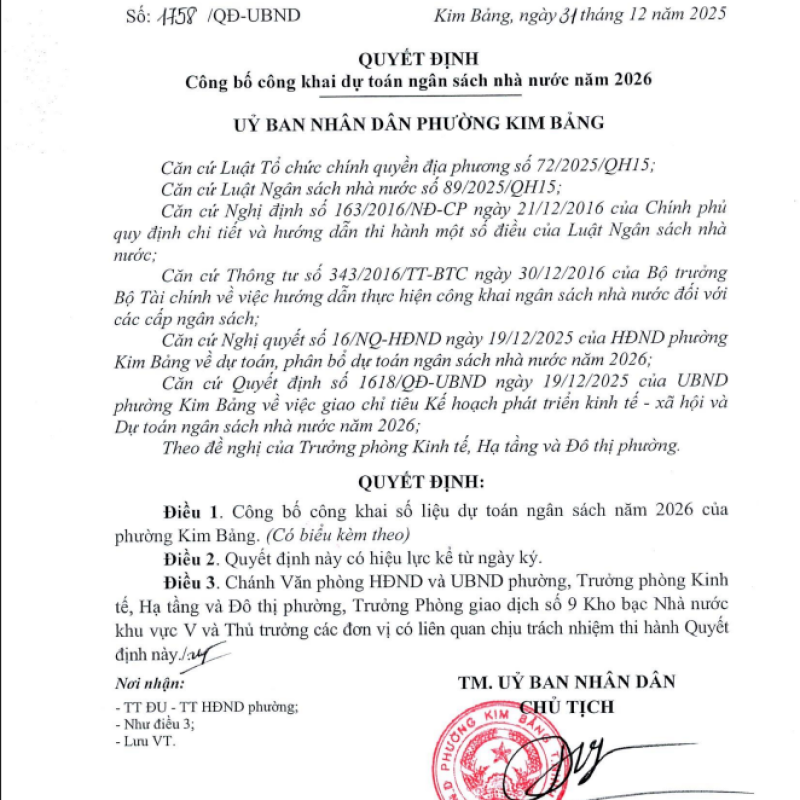 Công bố công khai dự toán ngân sách nhà nước năm 2026