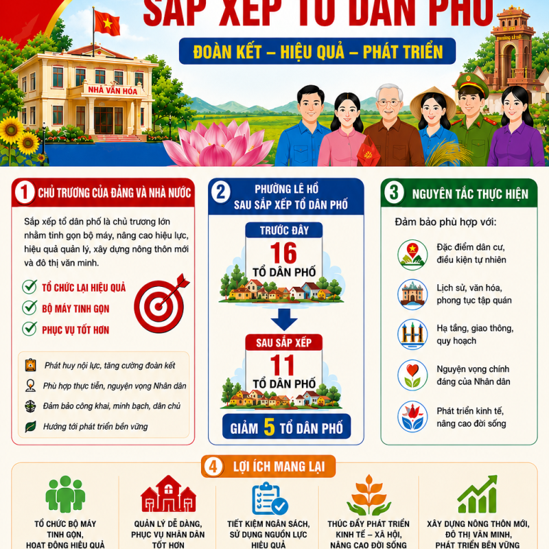 PHƯỜNG LÊ HỒ: ĐỒNG THUẬN THỰC HIỆN CHỦ TRƯƠNG SẮP XẾP TỔ DÂN PHỐ