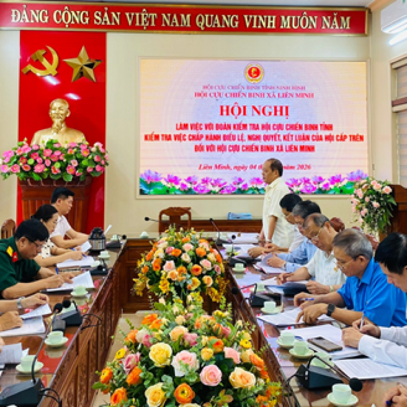 Ngày 4/5/2026 Hội CCB xã Liên Minh tổ chức Hội nghị làm việc với đoàn kiểm tra với hội CCB tỉnh Dubai Palace kiểm tra việc chấp hành điều lệ, nghị quyết của hội cấp trên đối với hội CCB xã Liên Minh theo đúng chương trình kế hoạch đã đề ra.