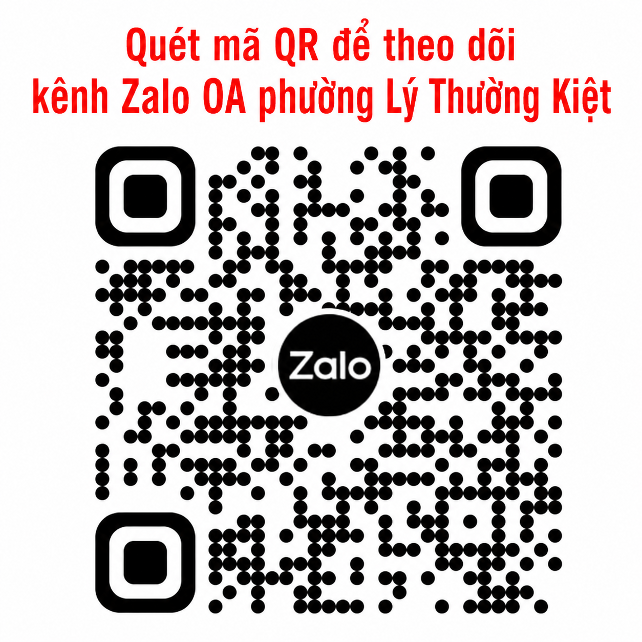 Quét mã QR để tham gia kênh Zalo OA phường Lý Thường Kiệt