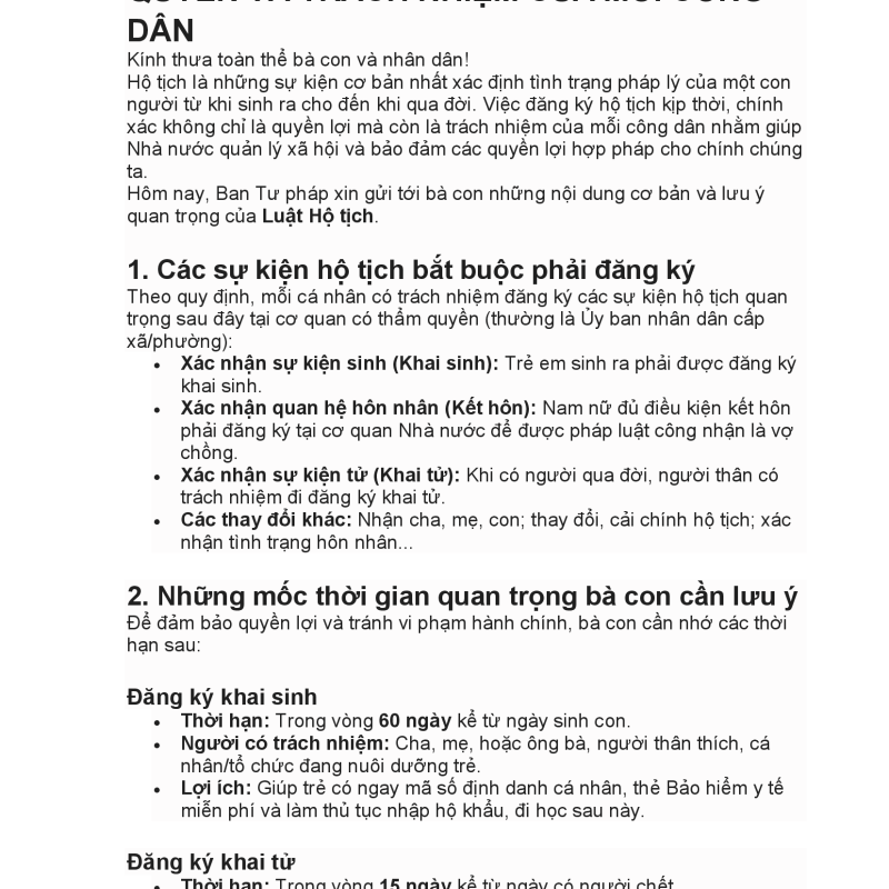 Bài tuyên truyền về luật hộ tịch