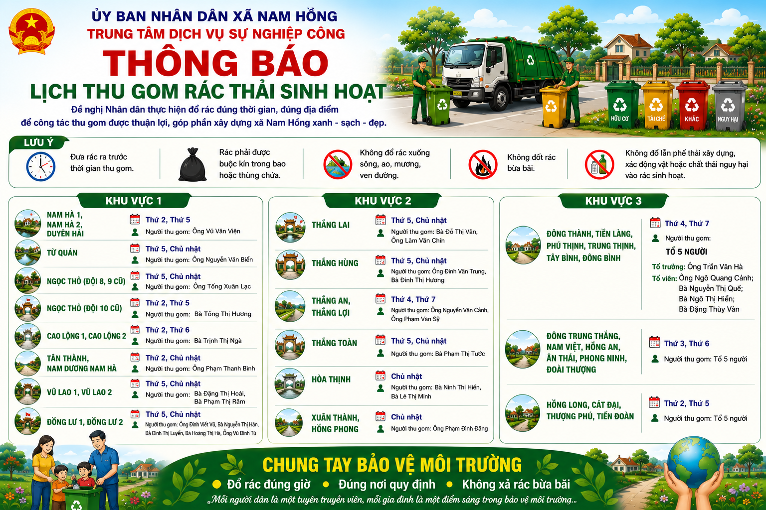 Lịch thu gom rác thải sinh hoạt