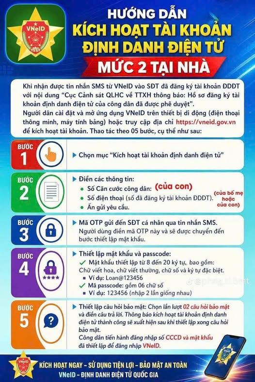 Hướng dẫn kích hoạt tài khoản định danh điện tử mức 2 tại nhà