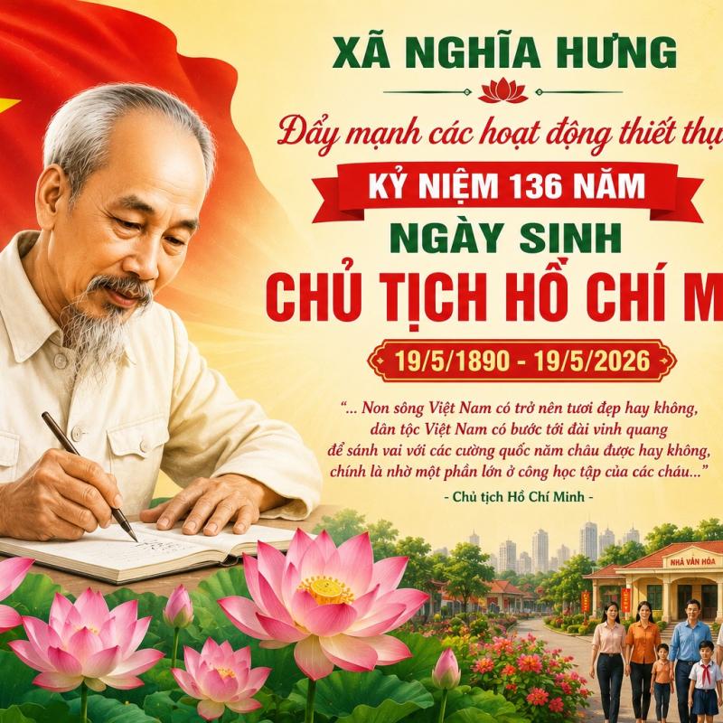 XÃ NGHĨA HƯNG ĐẨY MẠNH CÁC HOẠT ĐỘNG THIẾT THỰC KỶ NIỆM 136 NĂM NGÀY SINH CHỦ TỊCH HỒ CHÍ MINH ( 19/5/1890 – 19/5/2026)