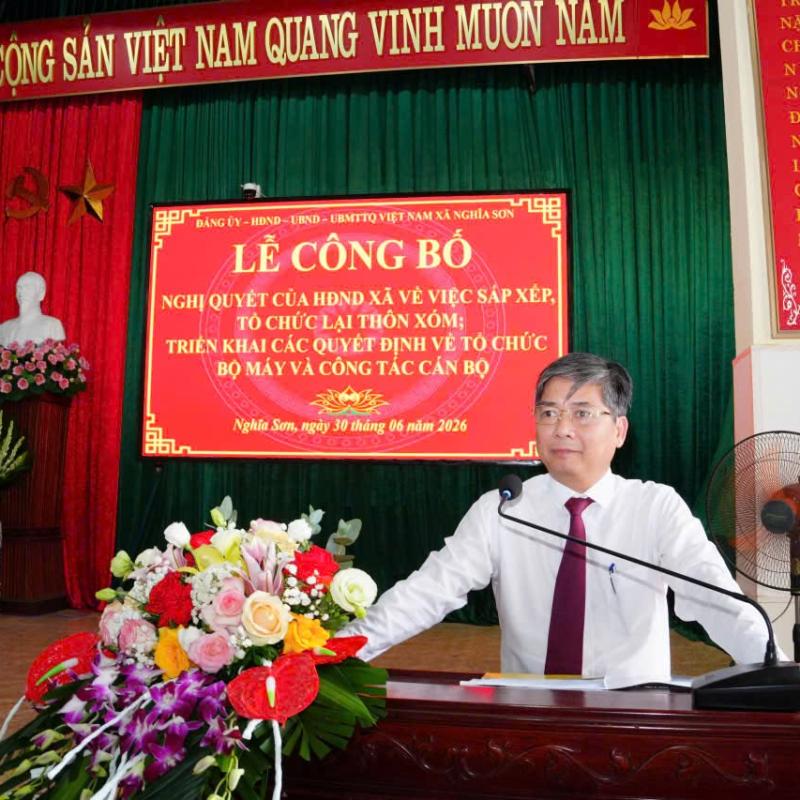 XÃ NGHĨA SƠN CÔNG BỐ NGHỊ QUYẾT VỀ SẮP XẾP THÔN, XÓM VÀ CÁC QUYẾT ĐỊNH VỀ CÔNG TÁC CÁN BỘ