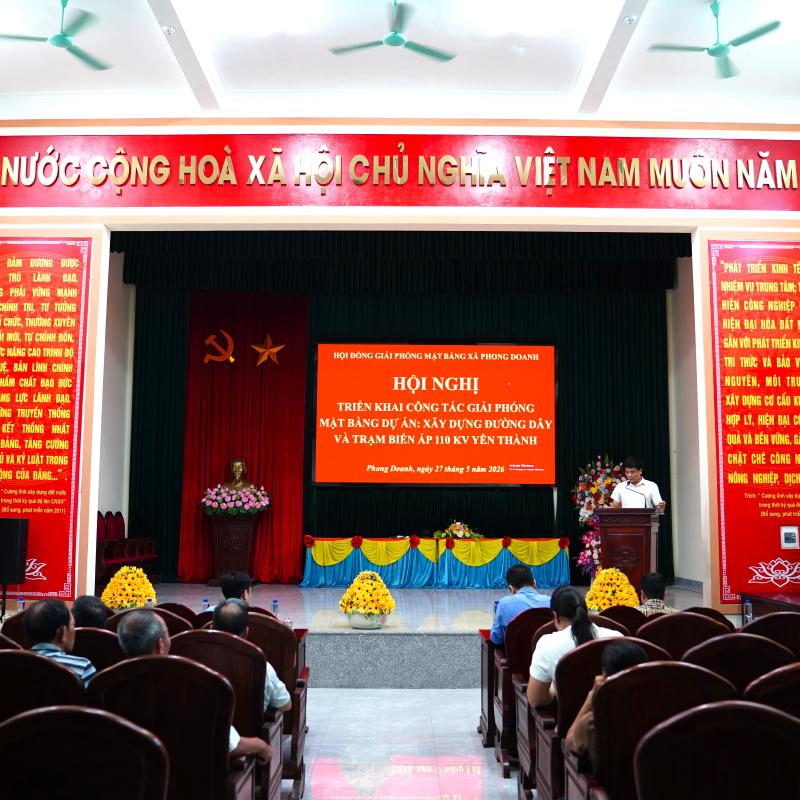 Xã Phong Doanh tổ chức hội nghị công khai chủ trương, chính sách phục vụ công tác giải phóng mặt bằng Dự án đường dây và TBA 110KV Yên Thành