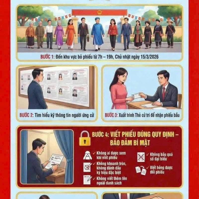 NGÀY 15/3/2026 - NGÀY BẦU CỬ TOÀN DÂN: Quy trình bỏ phiếu