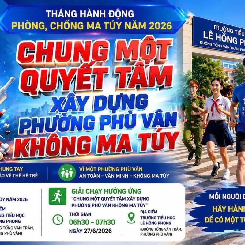 PHƯỜNG PHÙ VÂN HƯỞNG ỨNG THÁNG HÀNH ĐỘNG PHÒNG, CHỐNG MA TÚY NĂM 2026.