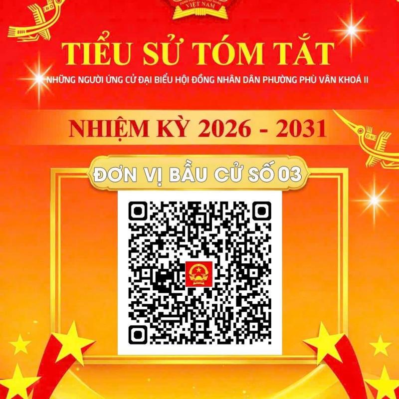 Quét mã QR – Xem nhanh tiểu sử người ứng cử Đại biểu HĐND phường Phù Vân khoá II, nhiệm kỳ 2026 - 2031.