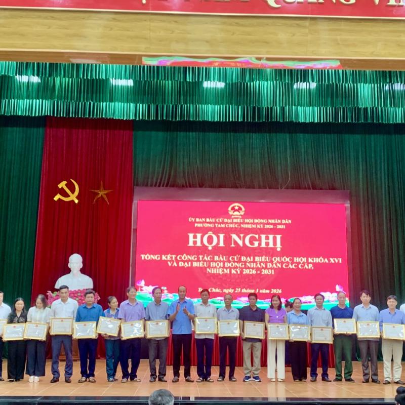 Phường Tam Chúc tổ chức tổng kết công tác bầu cử đại biểu Quốc hội Khoá XVI và đại biểu HĐND các cấp, nhiệm kỳ 2026-2031.