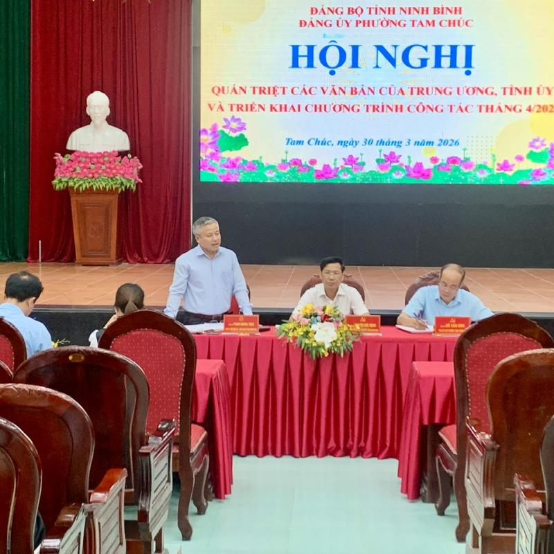 Đảng ủy phường Tam Chúc tổ chức hội nghị quán triệt triển khai các văn bản của TW, Tỉnh ủy và triển khai chương trình công tác tháng 4/2026.