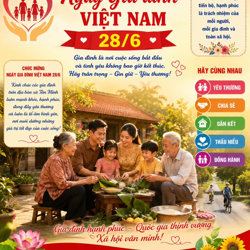Xã Tân Minh hưởng ứng Ngày Gia đình Việt Nam 28/6: Chung tay xây dựng gia đình no ấm, tiến bộ, hạnh phúc, văn minh